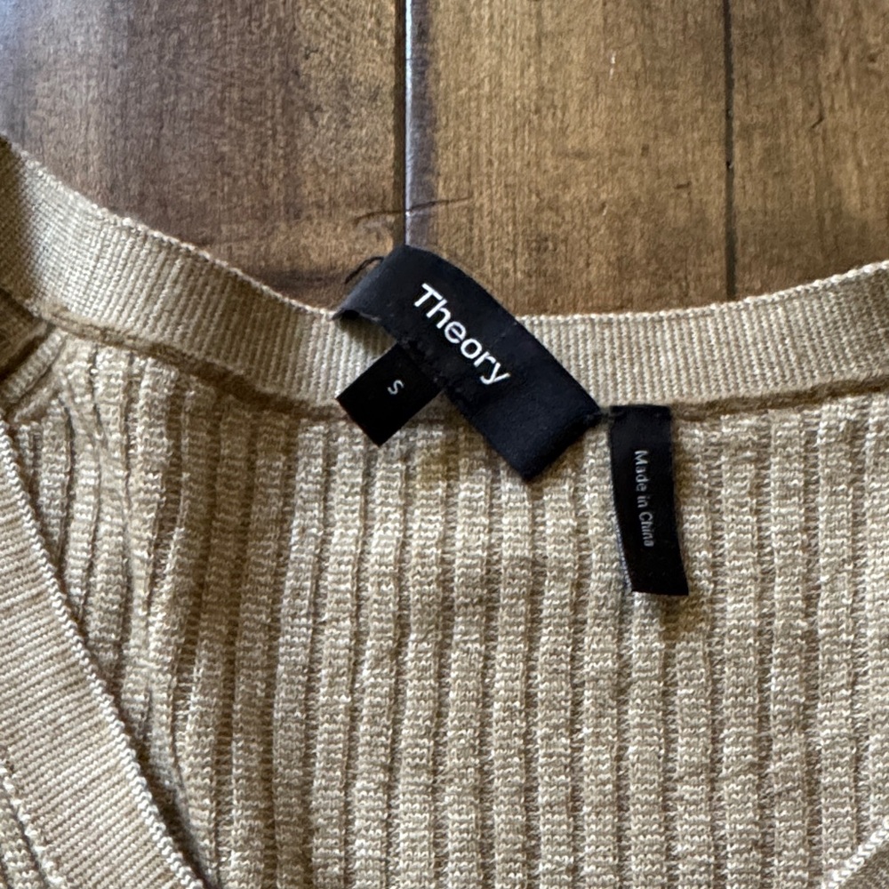 Theory Tan Ribbed Button-Up Cardigan - Picture 2 of 4